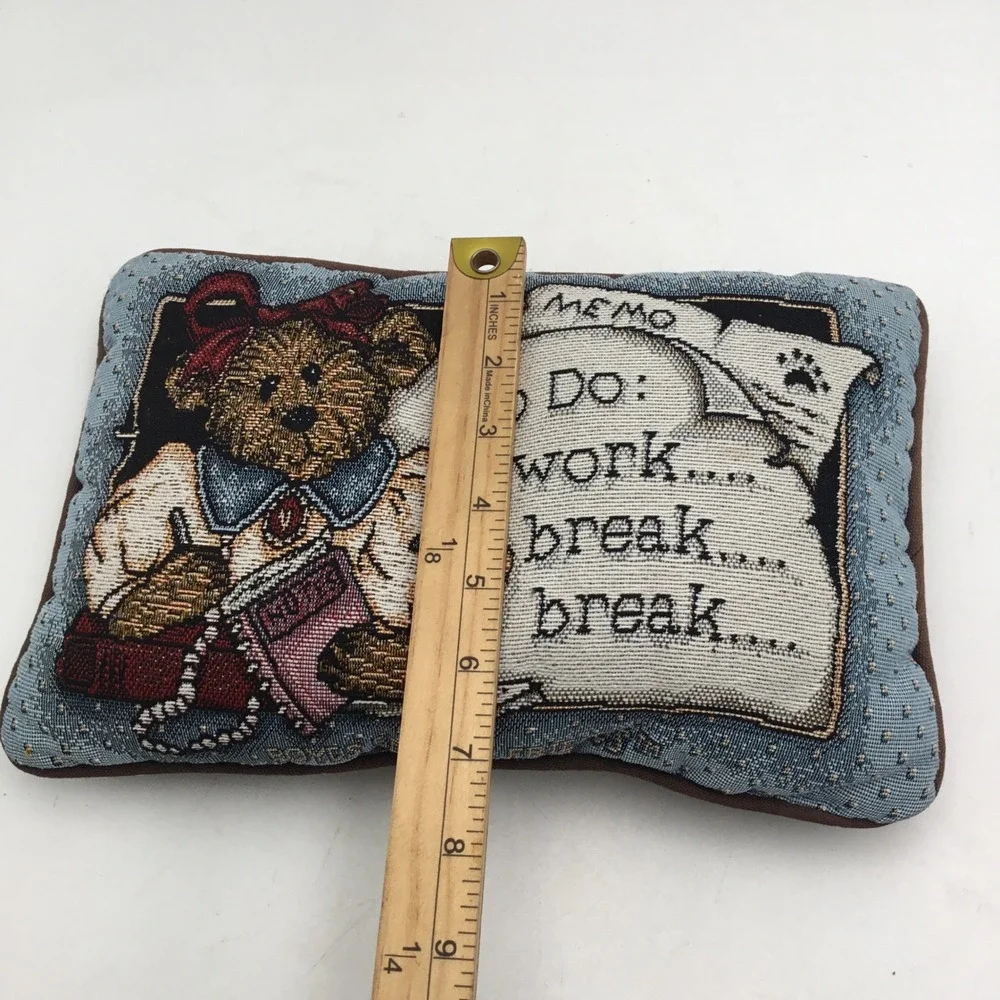 Vintage Woven Tapestry Teddy Bear Memo To Do Work Break Small Accent Pillow